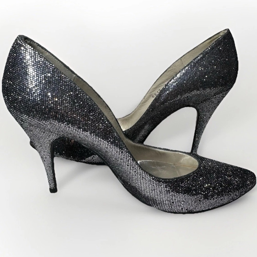 Stuart Weitzman Heels Pointed Toe Pumps Sparkle Glitter Bridal Glam Leather 8.5B